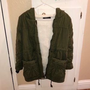 Fuzzy Lined Utility Parka Coat